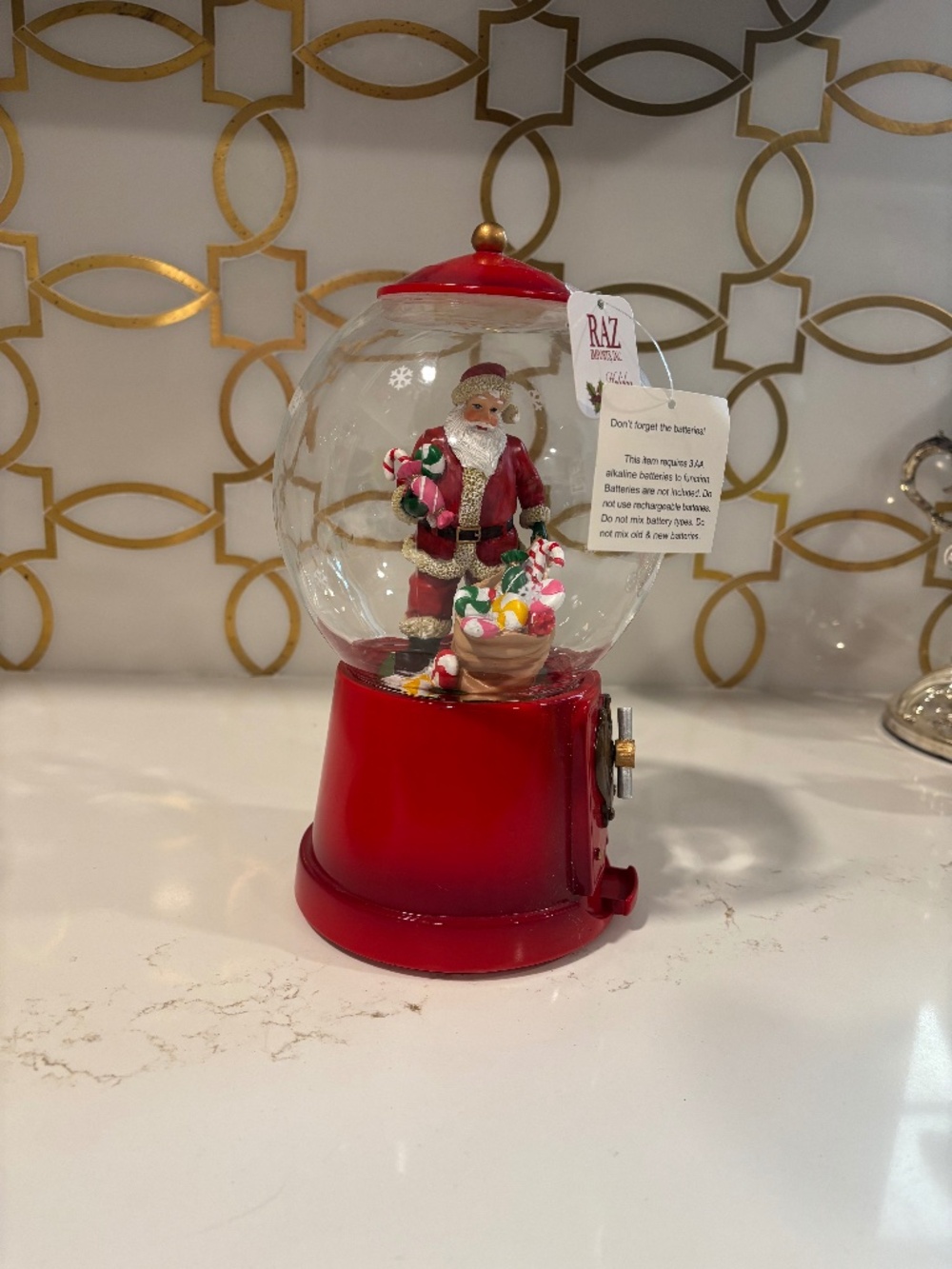 10" Red Animated and Musical Santa Gumball Machine Christmas Table Decor